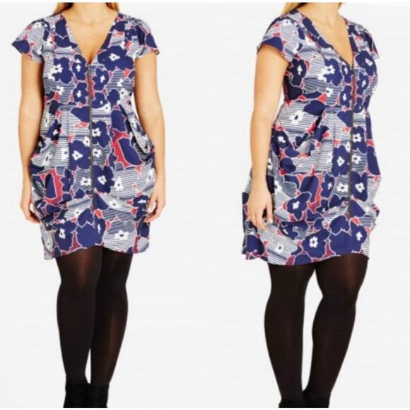 City Chic Dresses & Skirts - City Chic Abstract Floral Zip Front Dress Tunic Rivera XXL